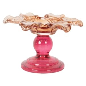 Clayre & Eef glazen waxinelichthouder bloem roze/oranje – Ø14x9 cm