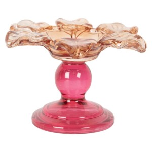 Clayre & Eef glazen waxinelichthouder bloem roze/oranje – Ø14x9 cm