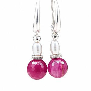 Grijze parel- en paarse agaatoorbellen