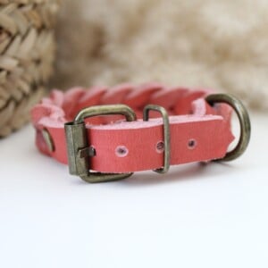 Koraal Vetleer Halsband | Robuuste vlecht | Maat XS 23-27 cm