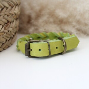Lime Vetleer Halsband | Subtiele vlecht | Maat S 27-34 cm
