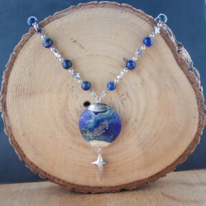 Maanlicht & Sterrennacht, statement ketting met glaskunst hanger