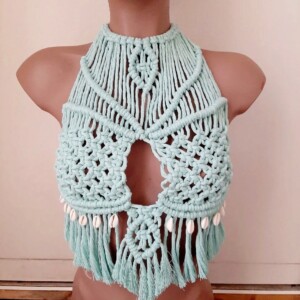 Macrame topje, turquoise.