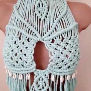 Macrame topje, turquoise.