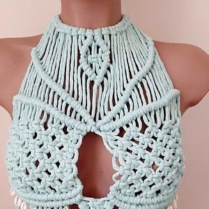 Macrame topje, turquoise.
