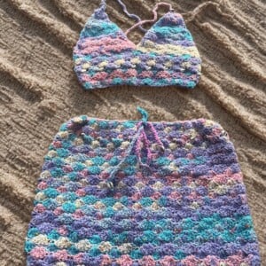 Mami Wata Seafoam - Gehaakte set van bralette & mini rok - XS