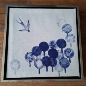 Muurdecoratie in textile Art Verdwijnend landschap
