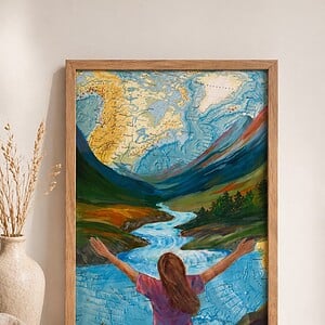 Origineel kunstwerk op kaart A4 – Open Valley – handgeschilderd acryl, ingelijst