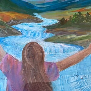 Origineel kunstwerk op kaart A4 – Open Valley – handgeschilderd acryl, ingelijst