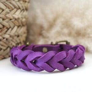 Paars Vetleer Halsband | Robuuste vlecht | Maat S 27-34 cm