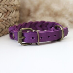 Paars Vetleer Halsband | Robuuste vlecht | Maat S 27-34 cm