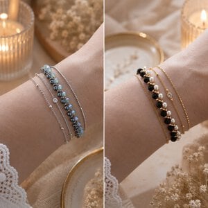 Parel & Kristal, handgemaakte stacker bracelets