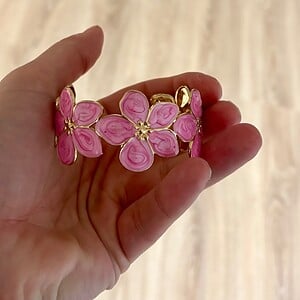 Pink Flower Bangle stainless steel