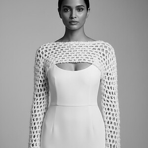 Sarasvati - Witte gehaakte teddy yarn shrug - M