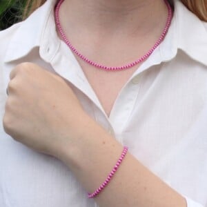 Set choker en armband rocailles fuchsia/lichtroze
