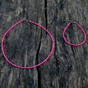 Set choker en armband rocailles fuchsia/lichtroze