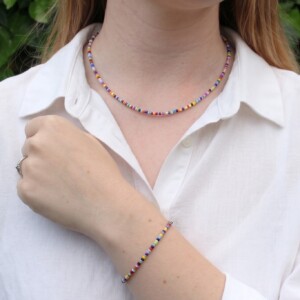 Set choker en armband rocailles multikleur