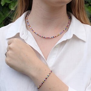 Set choker en armband rocailles multikleur