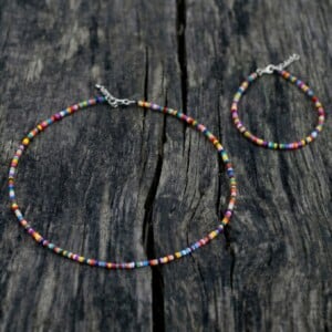 Set choker en armband rocailles multikleur