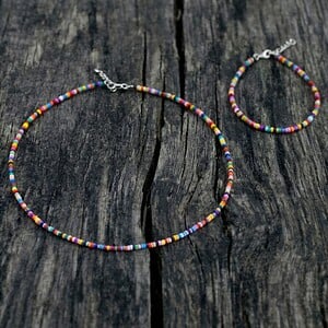 Set choker en armband rocailles multikleur
