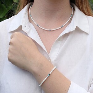 Set choker en armband rocailles wit/blauw/rosegold