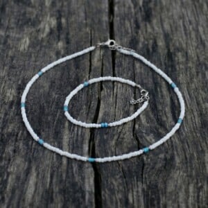 Set choker en armband rocailles wit/blauw/rosegold