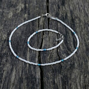Set choker en armband rocailles wit/blauw/rosegold