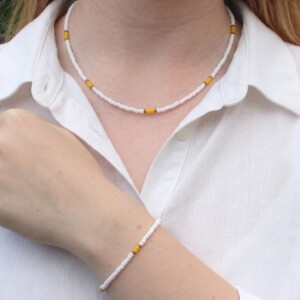 Set choker en armband rocailles wit/geel/rosegold
