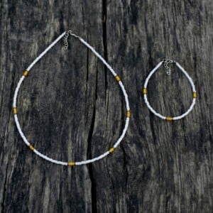 Set choker en armband rocailles wit/geel/rosegold