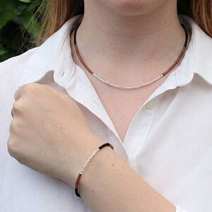 Set choker en armband rocailles zwart/bruin/zilver