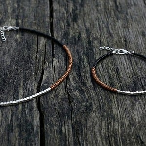 Set choker en armband rocailles zwart/bruin/zilver