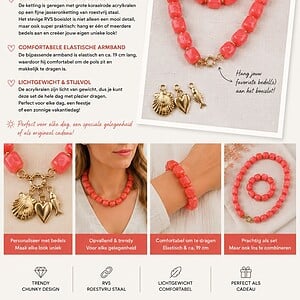 Set statement ketting + armband koraalrood