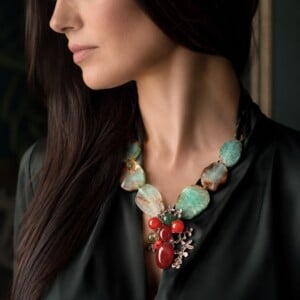 Statement agaatketting met centrale hangerbroche - one of a kind