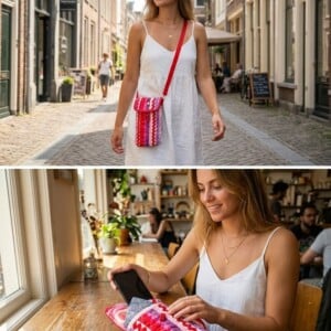 Uniek Handgemaakt: Cross-body Telefoontasje "Ribbon Red"
