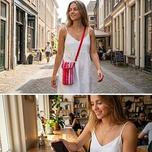 Uniek Handgemaakt: Cross-body Telefoontasje "Ribbon Red"