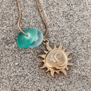 Zeeglas Zon & Maan Ketting Goud