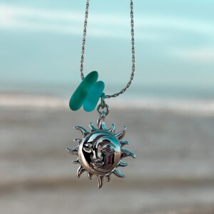 Zeeglas Zon & Maan Ketting Zilver