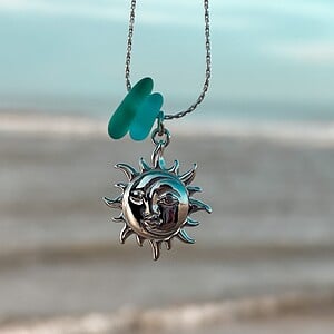 Zeeglas Zon & Maan Ketting Zilver