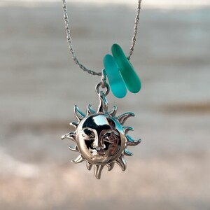 Zeeglas Zon & Maan Ketting Zilver