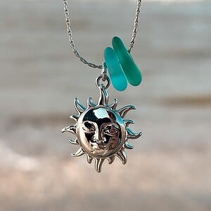 Zeeglas Zon & Maan Ketting Zilver