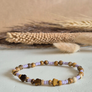 Armband met tijgeroog bloemetjes en miyuki kralen | Lavendula