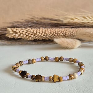 Armband met tijgeroog bloemetjes en miyuki kralen | Lavendula