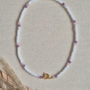 Basic ketting angeliet, rozenkwarts en miyuki kralen met boeisluiting voor bedels