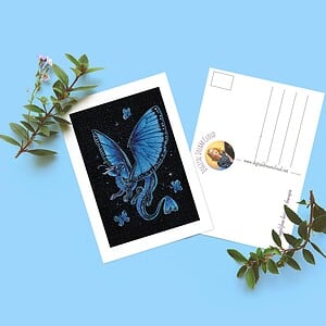 Blauwe vlinder draak ansicht kaart A6