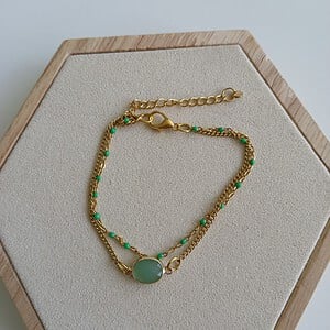 Dubbele Schakelarmband Goudkleurig met Roze of Groene Details – Verstelbare Damesarmband met Bedel