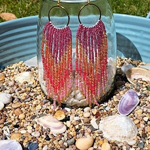 Festival Fringeoorbellen met Gouden Ring | Paars & Sunset Tinten