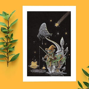 Fishing by the lake of the falling stars ansicht kaart A6