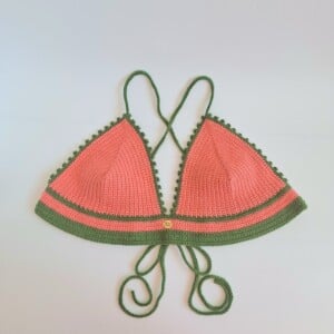 Gehaakt topje | Koraaloranje en groen