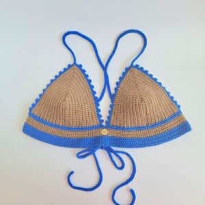 Gehaakt topje | Lichtbruin en blauw