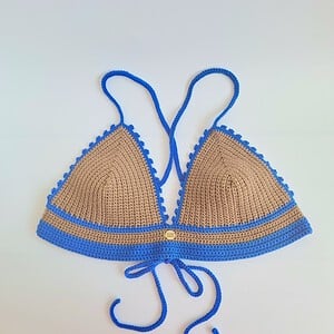 Gehaakt topje | Lichtbruin en blauw